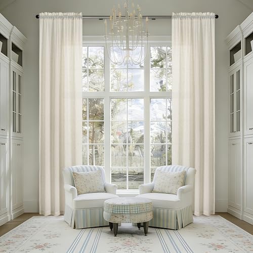 Natural Extra Long Linen Curtains 192 Inches Long for Living Room High