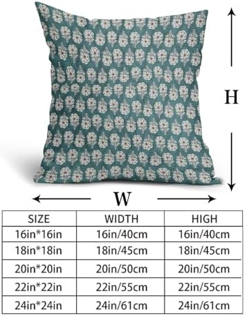 Floral Pillow Covers 20x20 Inch Set of 2 Teal Flowers Block Print