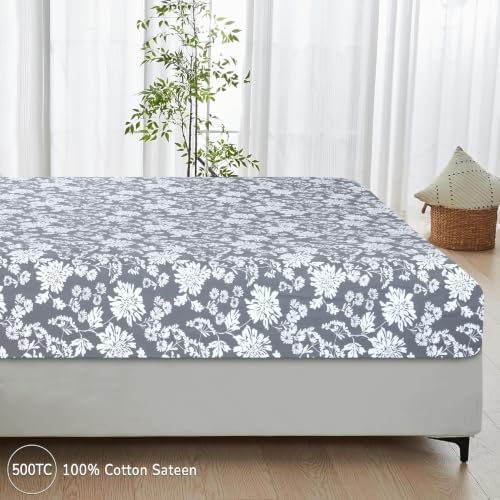 Feather & Stitch 1 Piece Fitted Sheet King Size, 100% Cotton Damask