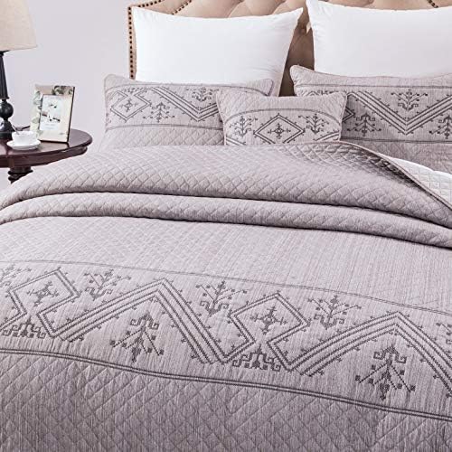 DaDa Bedding Twin 2-Piece Quilt Set, Heather Grey Embroidered