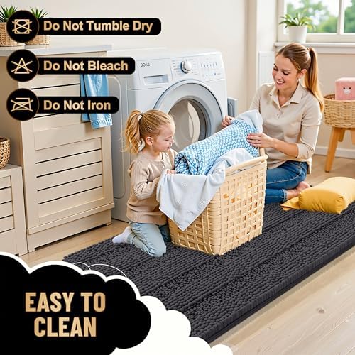 OLANLY Thick Chenille Bathroom Rugs Sets 3 Piece