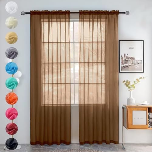 youleyar Solid Sheer Rod Pocket Curtain Voile Draperies 2 Panels White