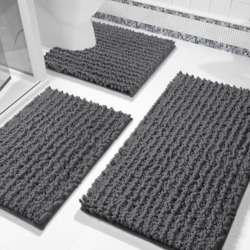 Yimobra Bathroom Rug Set 3 Piece, Super Absorbent Bath Mat Set, Dark