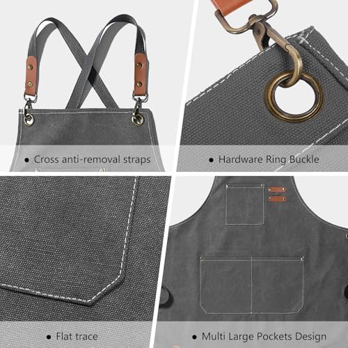 Unisex Aprons with Large Pockets,Cotton Canvas Cross Back Heavy Duty