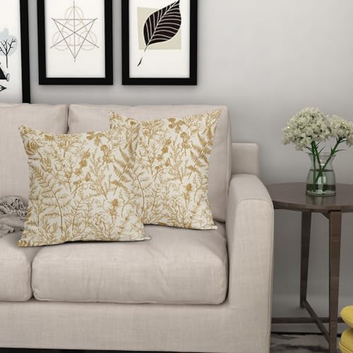 Mustard Yellow Floral Pillow Covers 20x20 Set of 2 Botanical Print