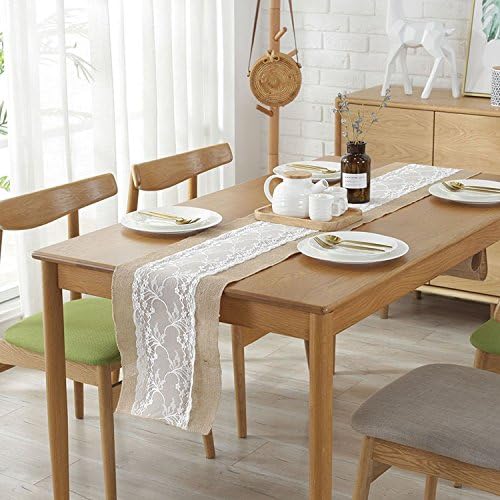 3 Pack 12X108 Inches Natural Burlap Lace Hessian Table Runner Vintage