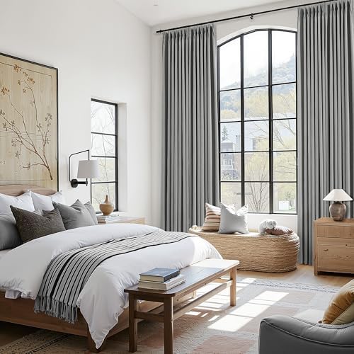 BOODII Extra Long 100% Blackout Linen Pleated Curtains 120 Inches Dark
