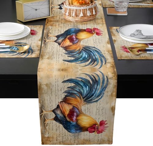 Table Runner and Placemats Set of 6 Rooster Chicken Decorative Dining