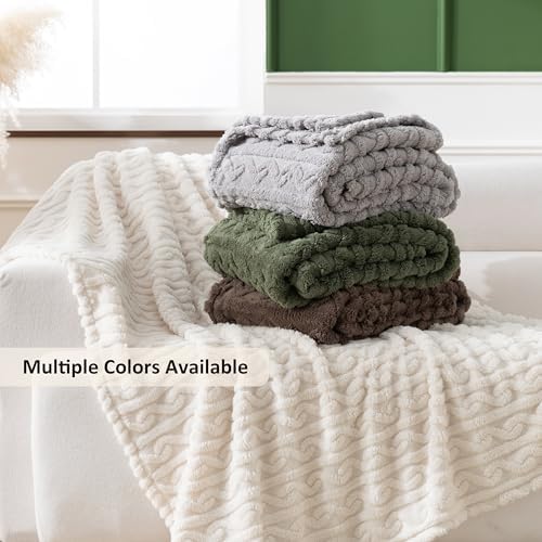 Jacquard Fluffy Fleece Throw - Ultra Soft & Warm Plush Blanket for