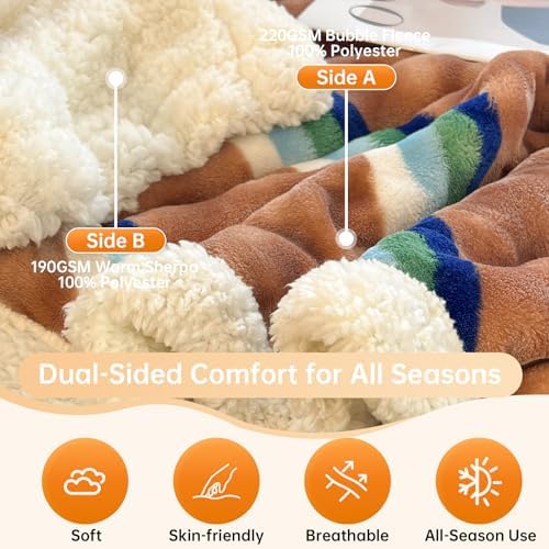 Reversible Fleece Throw Blanket for Bed, and Couch, King 108" x90”