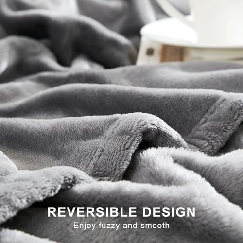 Hansleep Queen Grey Fleece Blanket, Soft Flannel Bed Blanket
