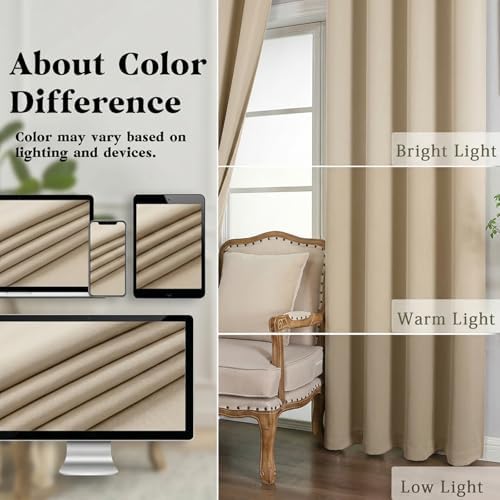 Simplebrand Biscotti Beige Extra Long 10ft Curtains for Patio