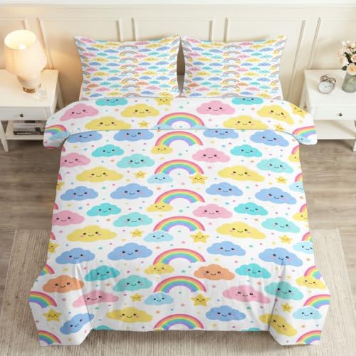 King Duvet Cover Set Soft Microfiber Childlike Fun Rainbow