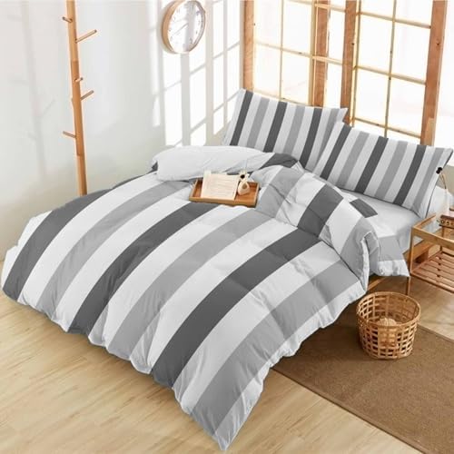 Duvet Cover Set Queen, Minimalist Art Grey Stripes 3 Piece Bedding Set