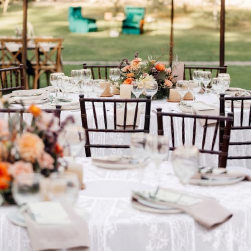 Batiyeer 6 Pcs White 6 Pack Round Lace Tablecloth 90 Inch