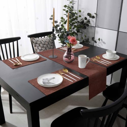 Table Runner and Placemats Set of 6 Brown Linen Texture Table Runner
