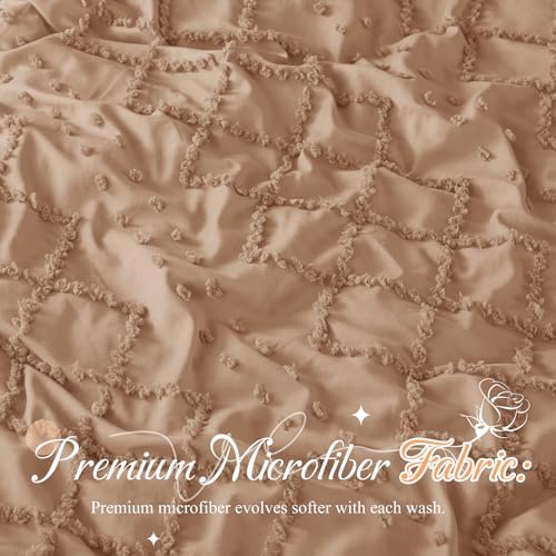 Manyshofu Taupe Tufted Duvet Cover Set, 5 Piece Boho King Bedding