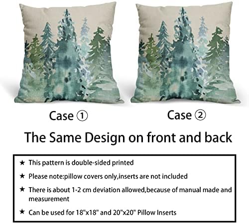 Watercolor Blue Green Tree Pillow Covers 22x22 Set of 2 Rustic Style