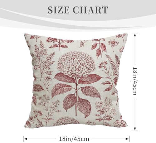 Red Floral Pillow Covers 18x18 Set of 2,Spring Summer burgundy