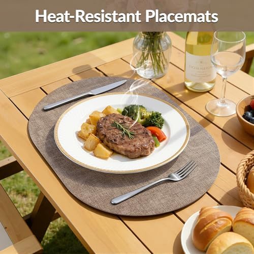 homing Heat Resistant Oval Placemats Set of 6, Light Brown