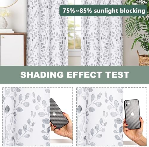 MYSKY HOME Grey Leaf Curtains 63 Inch Length for Bedroom Grommet 2