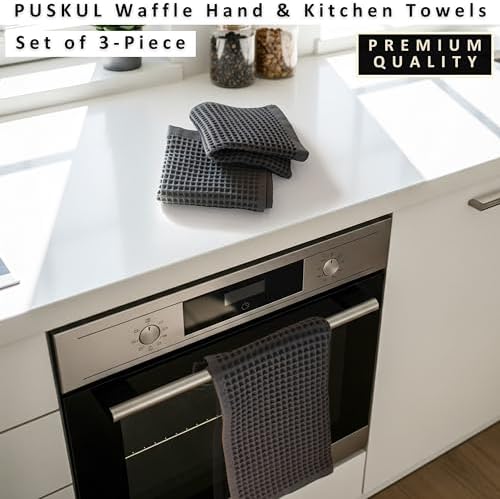 PÜSKÜL Natural 100% Turkish Cotton Waffle Hand and Kitchen Towels Set