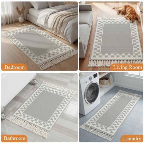 Grey Geometric Hallway Runner Rug 2'x5', Modern Abstract Art Plaid