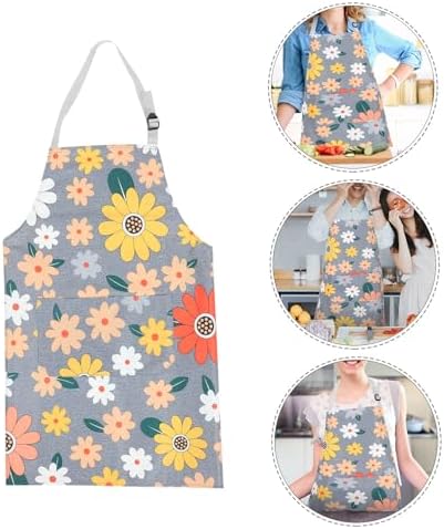 2pcs Cotton Linen Cooking Apron Set with Adjustable Belt and Pocket
