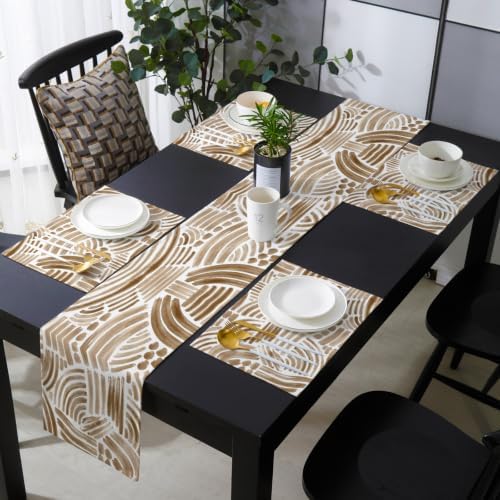 Brown Striped Table Mats Set of 6 with Table Runner 90 Inches