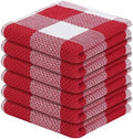 Homaxy 100% Cotton Check 6 Pack Dish Cloths, 12" x 12", White & Red