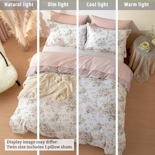 LEMIROE Vintage 100% Cotton Floral Duvet Cover Twin Size 2PC