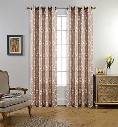 MIUCO Moroccan Embroidered Semi Sheer Curtains Faux Linen Grommet