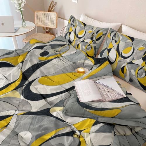 Soft Breathable Duvet Cover Set Grey, Abstract Geometry Curves Print