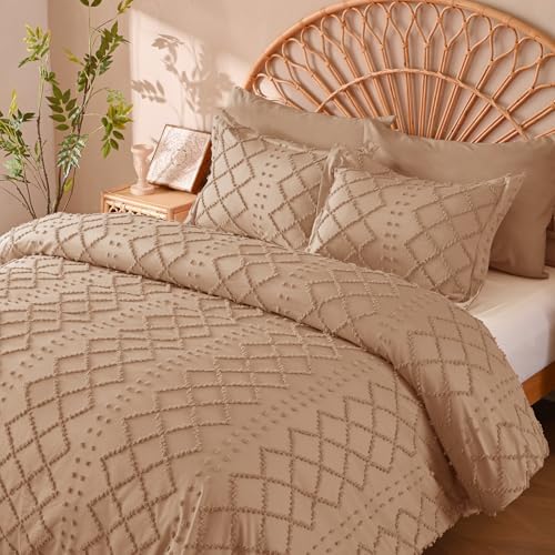 Manyshofu Taupe Tufted Duvet Cover Set, 5 Piece Boho King Bedding