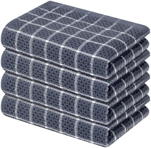 Homaxy 100% Cotton Kitchen Towels 4 Pack-15 X 25 Inches, Grey