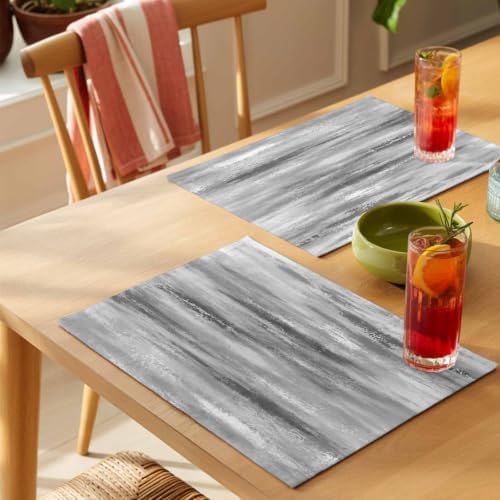 Gray Texture Placemats Set of 8, Cotton Linen Fabric Place Mats