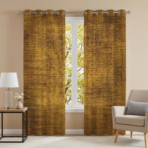 Gold Brown Sheer Curtains 96 Inch Length 2 Panels Set Farmhouse Linen