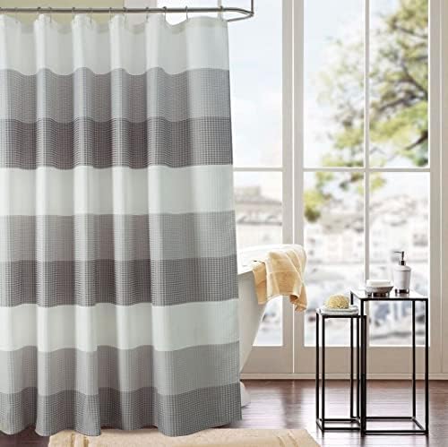 Silver Gray Fabric Shower Curtain for Bathroom: Hotel Luxury Waffle