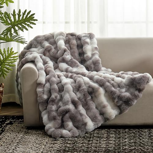 Cozy Bliss Faux Fur Throw Blanket for Couch, Fuzzy Soft Plush Thick