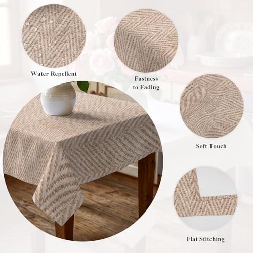 Beige Burlap Texture Table Cloth Waterproof Tablecloths, Farmhouse