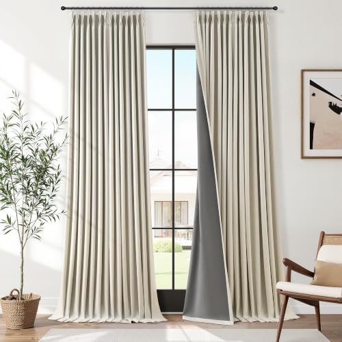 Joywell 100% Blackout Linen Pinch Pleat Curtains 120 Inch Long Light