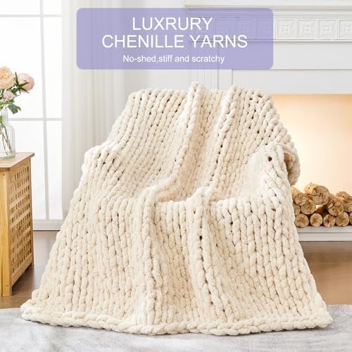 Chenille Throw Blanket, Knitted Blanket, Hand Knitted, Skin Friendly