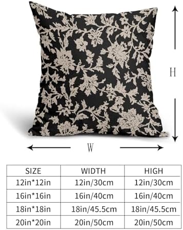 Black Floral Pillow Covers 20x20 Set of 2 Brown Cream Vintage Flower