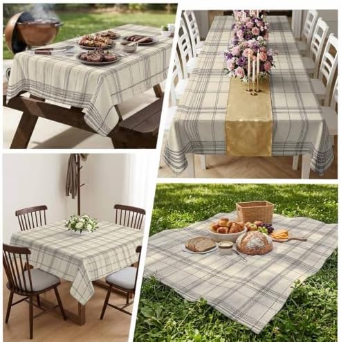Minimalist Farm Lattice Grid Table Cloth 52x70in, Waterproof Rectangle