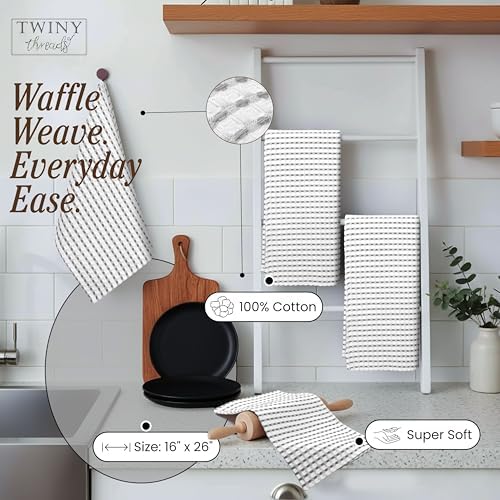TWINY threads 4 Pack 100% Cotton Kitchen Towels, 16"x26"