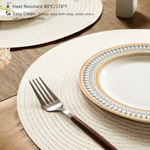 FunWheat Round Braided Placemats Set of 6 Place mats for Dining Tables