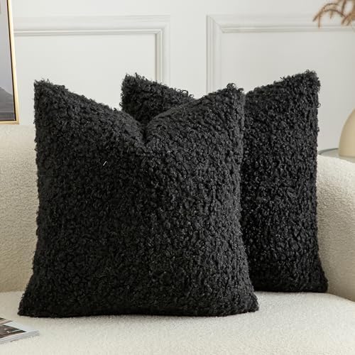 Pack of 2 Curly Teddy Wool Faux Fur Throw Pillow Covers Fuzzy Accent