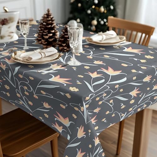 Floral Print Square Table Cloth, Waterproof Duty Vinyl Plaid