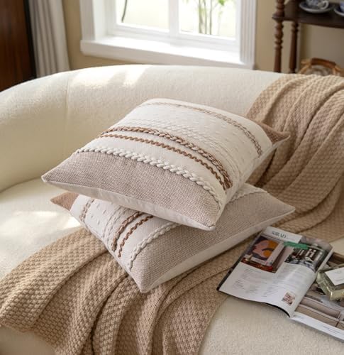 Cethom Boho Throw Pillow Covers 20x20 Inch Set of 2, Brown Textured