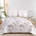 Dinjoy Queen Quilt Bedding Set Khaki Floral Bedspreads with 2